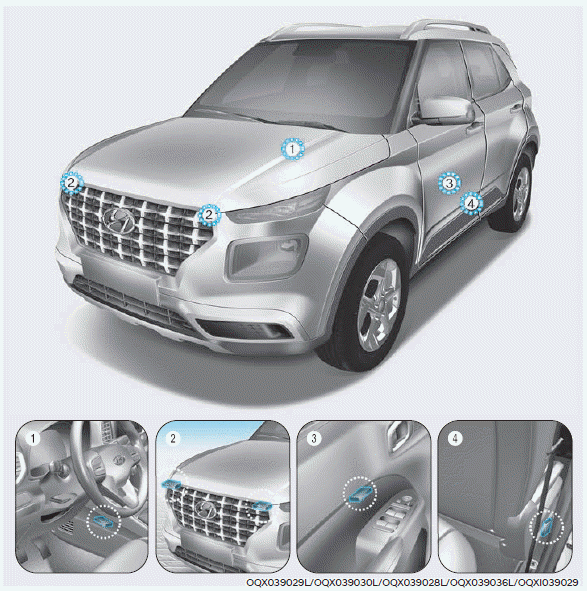 Hyundai Venue. Air bag collision sensors