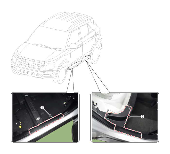 Hyundai Venue. Door Scuff Trim. Components and components location