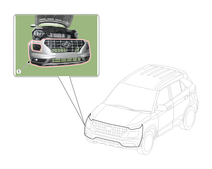 Hyundai Venue. Front Bumper Cover. Components and components location