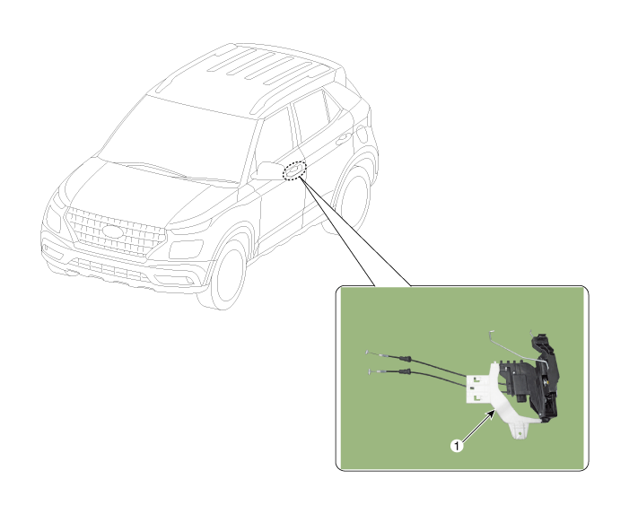 Hyundai Venue. Front Door Latch. Components and components location