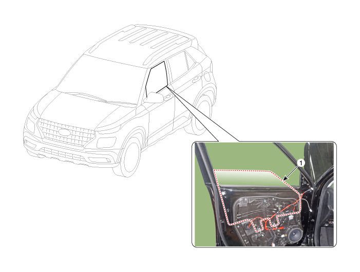 Hyundai Venue. Front Door Window Glass. Components and components location