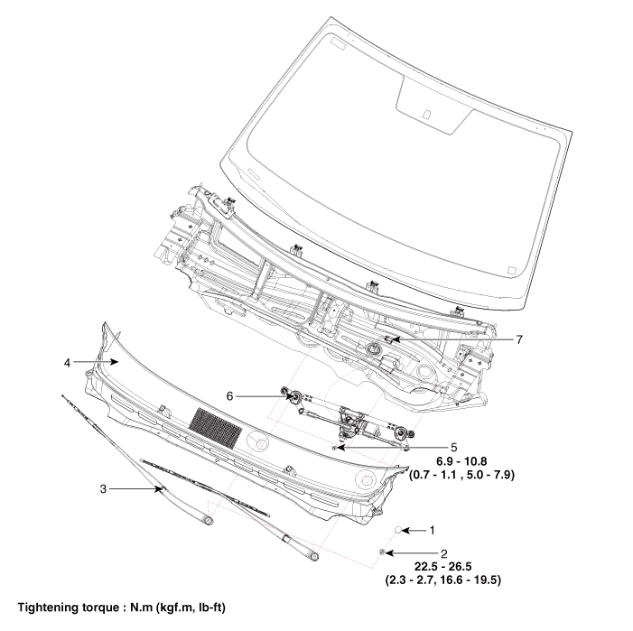 Hyundai Venue. Front Wiper Motor. Components and components location