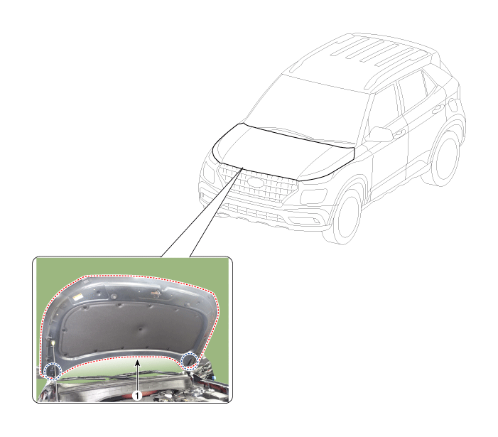 Hyundai Venue. Hood Assembly. Components and components location