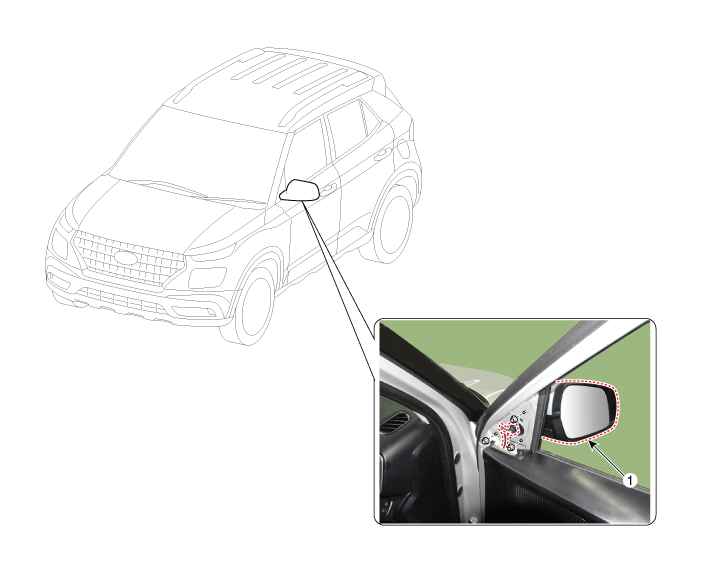 Hyundai Venue. Outside Rear View Mirror. Components and components location