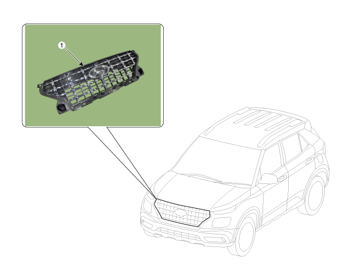 Hyundai Venue. Radiator Grill. Components and components location