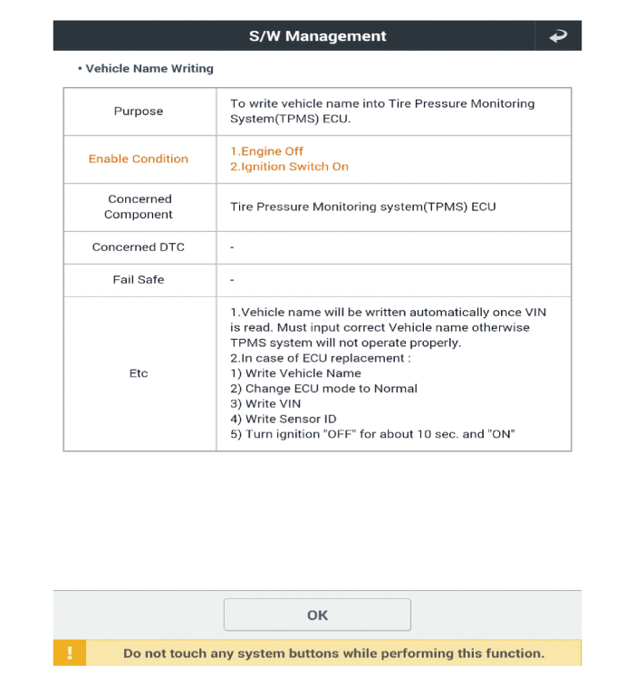 Hyundai Venue. TPMS Receiver. Repair procedures