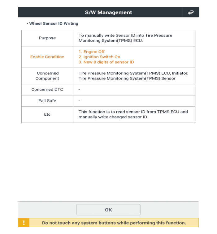 Hyundai Venue. TPMS Receiver. Repair procedures